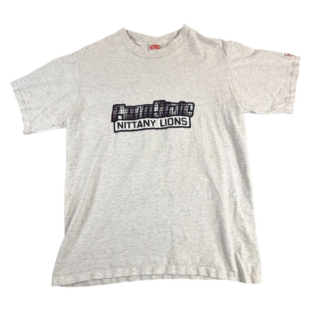 Vintage 90s Nutmeg Mills Penn State Nittany Lions Plaid Patch Tee Shirt Size L